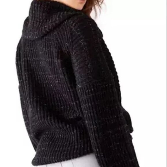 Free People XS Womens Leo Blacklight Party Cowl Neck Turtleneck Sweater Black - Picture 2 of 12